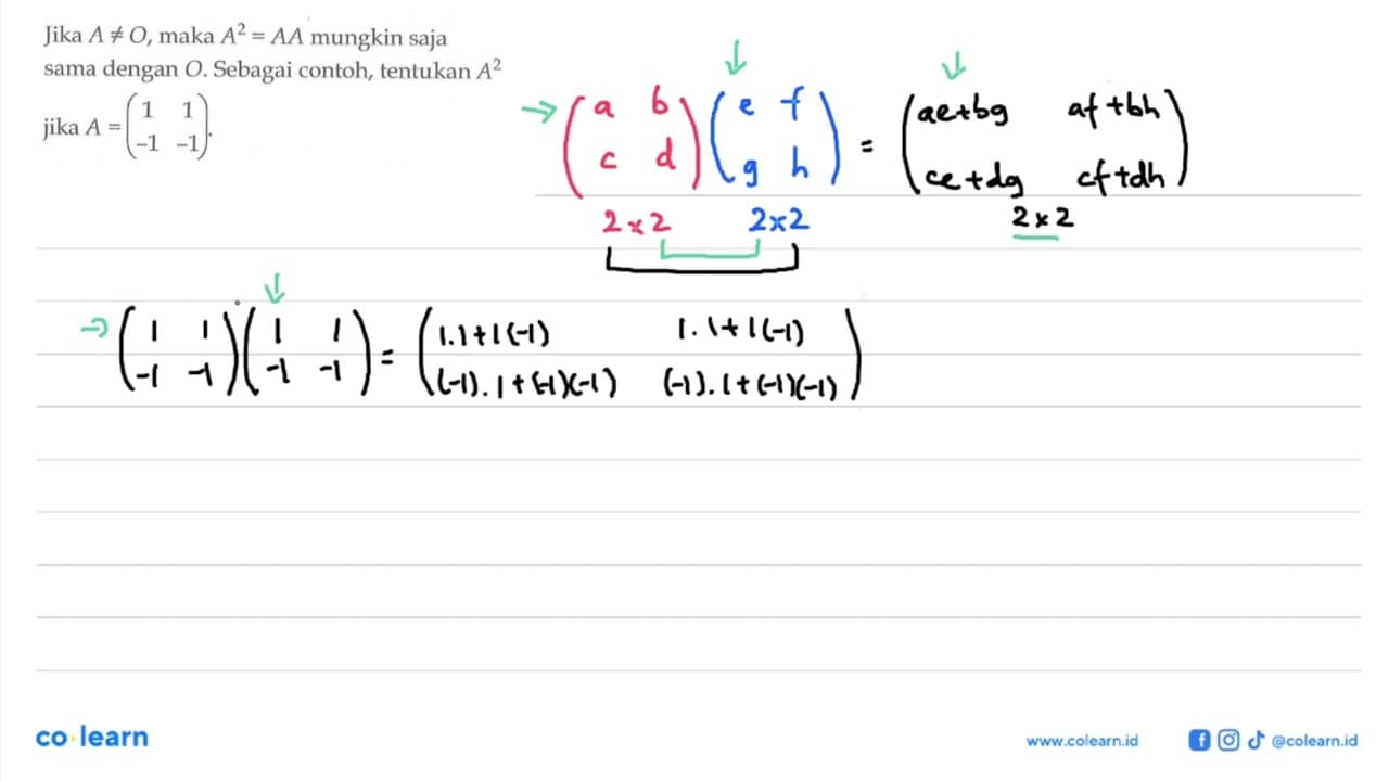 Jika A =/= O, maka A^2 = AA mungkin saja sama dengan O.