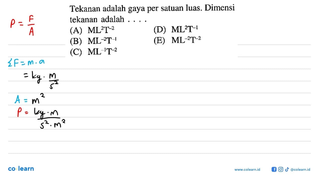 Tekanan adalah gaya per satuan luas Dimensi tekanan adalah