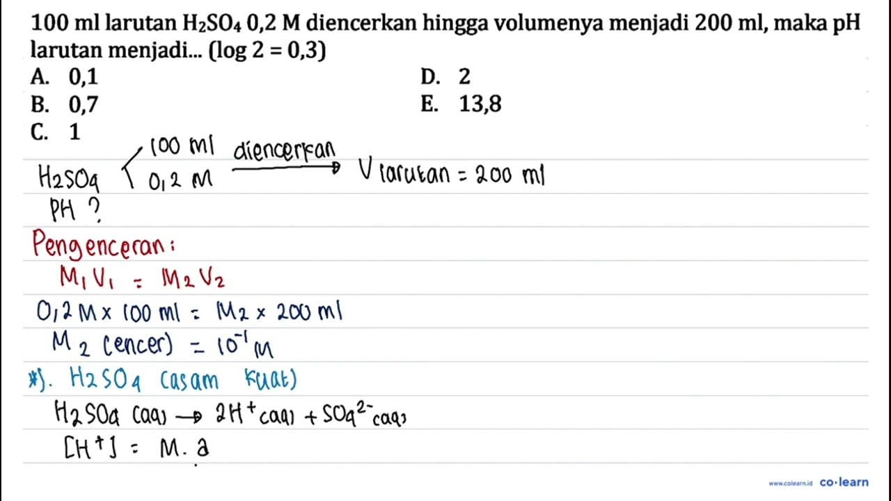 100 ml larutan H2 SO4 0,2 M diencerkan hingga volumenya