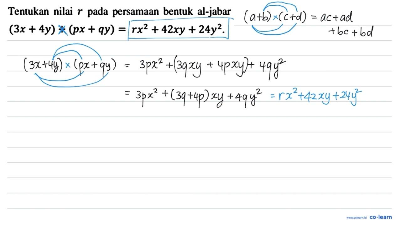 Tentukan nilai r pada persamaan bentuk al-jabar (3 x+4