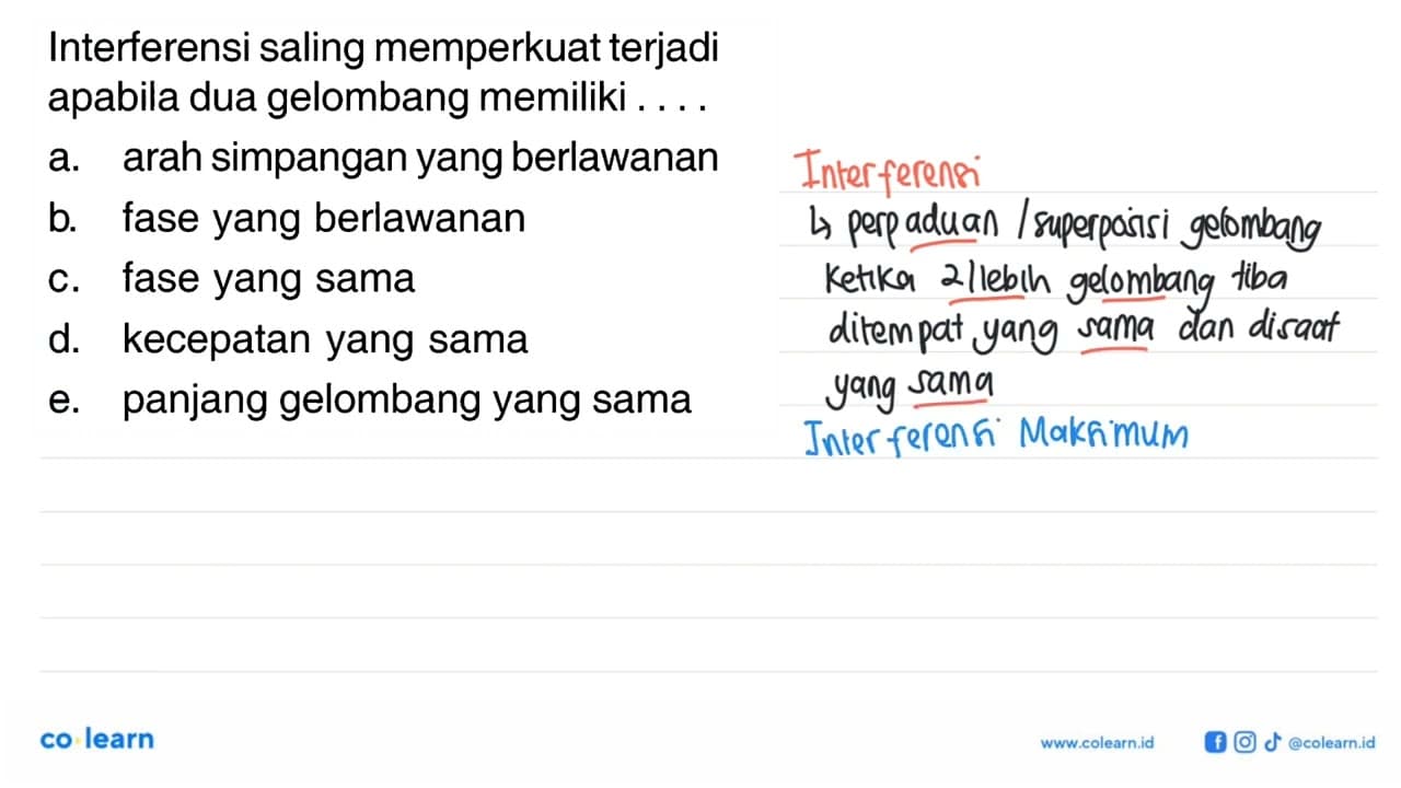 Interferensi saling memperkuat terjadi apabila dua