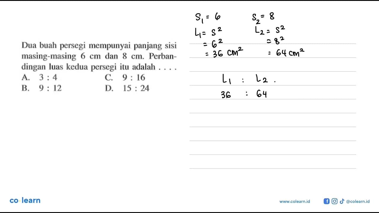 Dua buah persegi mempunyai panjang sisi masing-masing 6cm