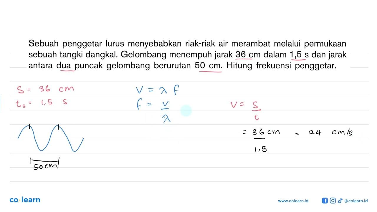 Sebuah penggetar lurus menyebabkan riak-riak air merambat