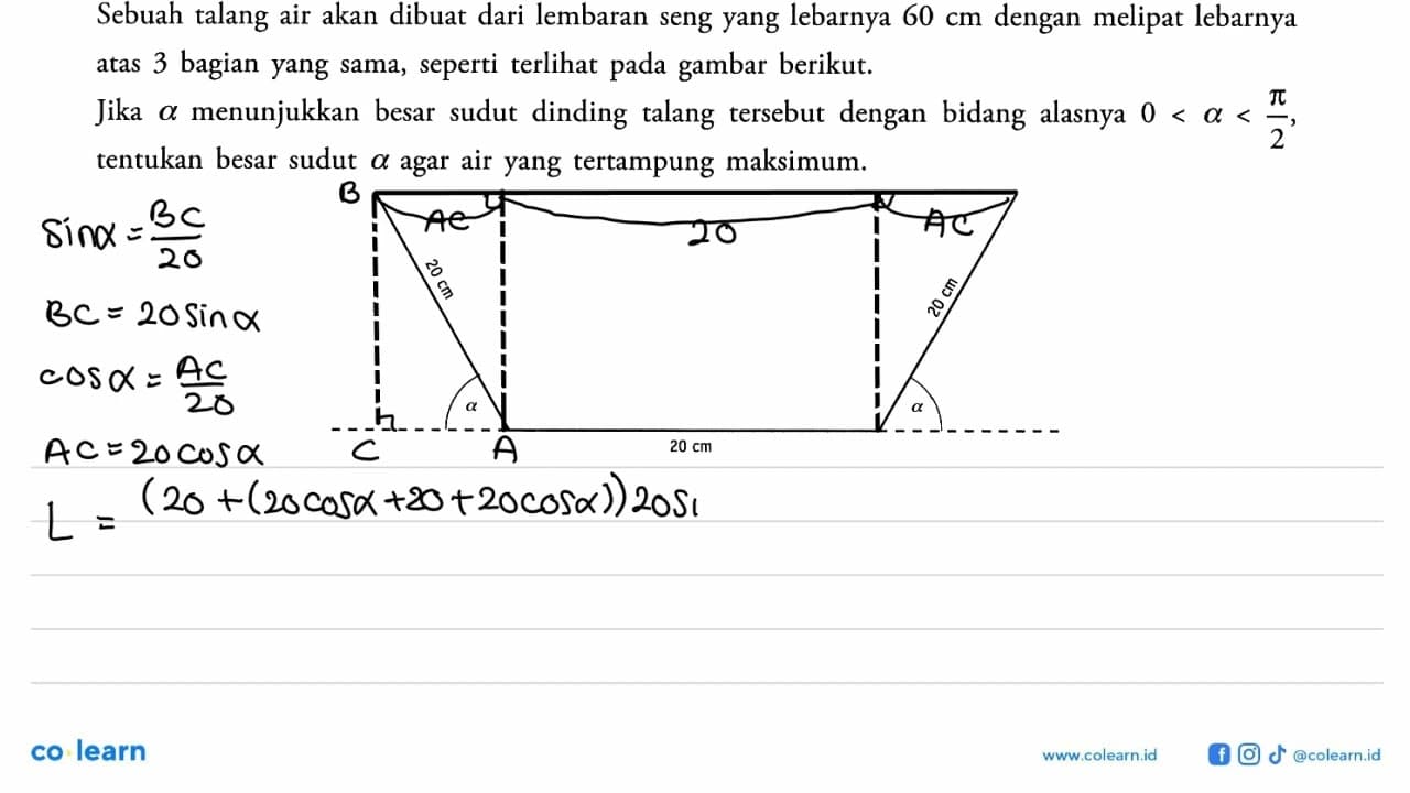 Sebuah talang air akan dibuat dari lembaran seng yang