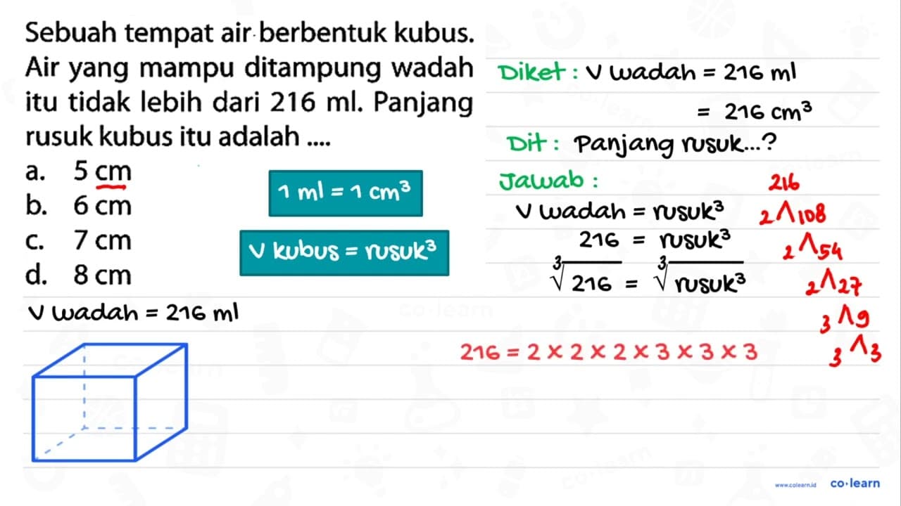 Sebuah tempat air berbentuk kubus. Air yang mampu ditampung