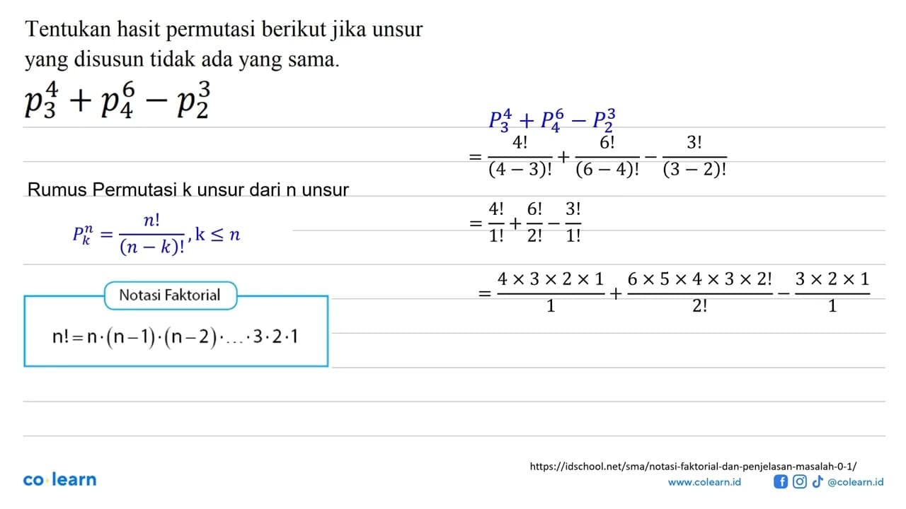 Tentukan hasit permutasi berikut jika unsur yang disusun