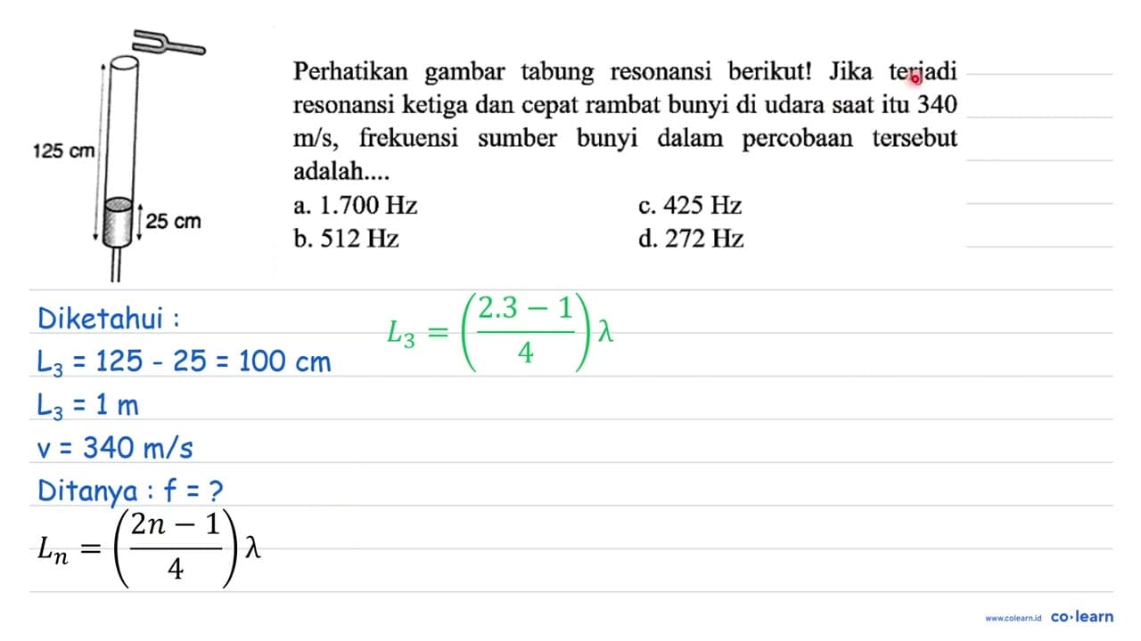 Perhatikan gambar tabung resonansi berikut! Jika terjadi