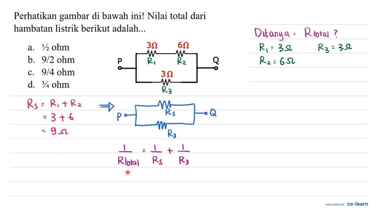 Perhatikan gambar di bawah ini! Nilai total dari hambatan