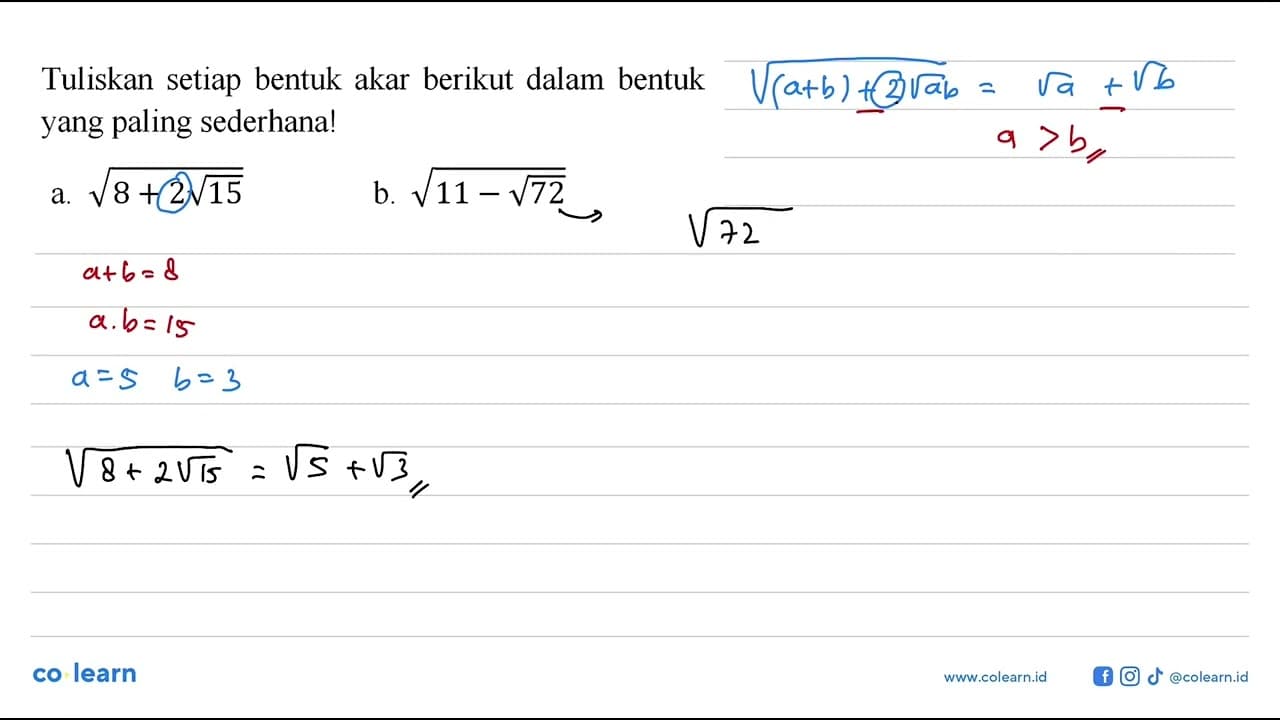 Tuliskan setiap bentuk akar berikut dalam bentuk yang