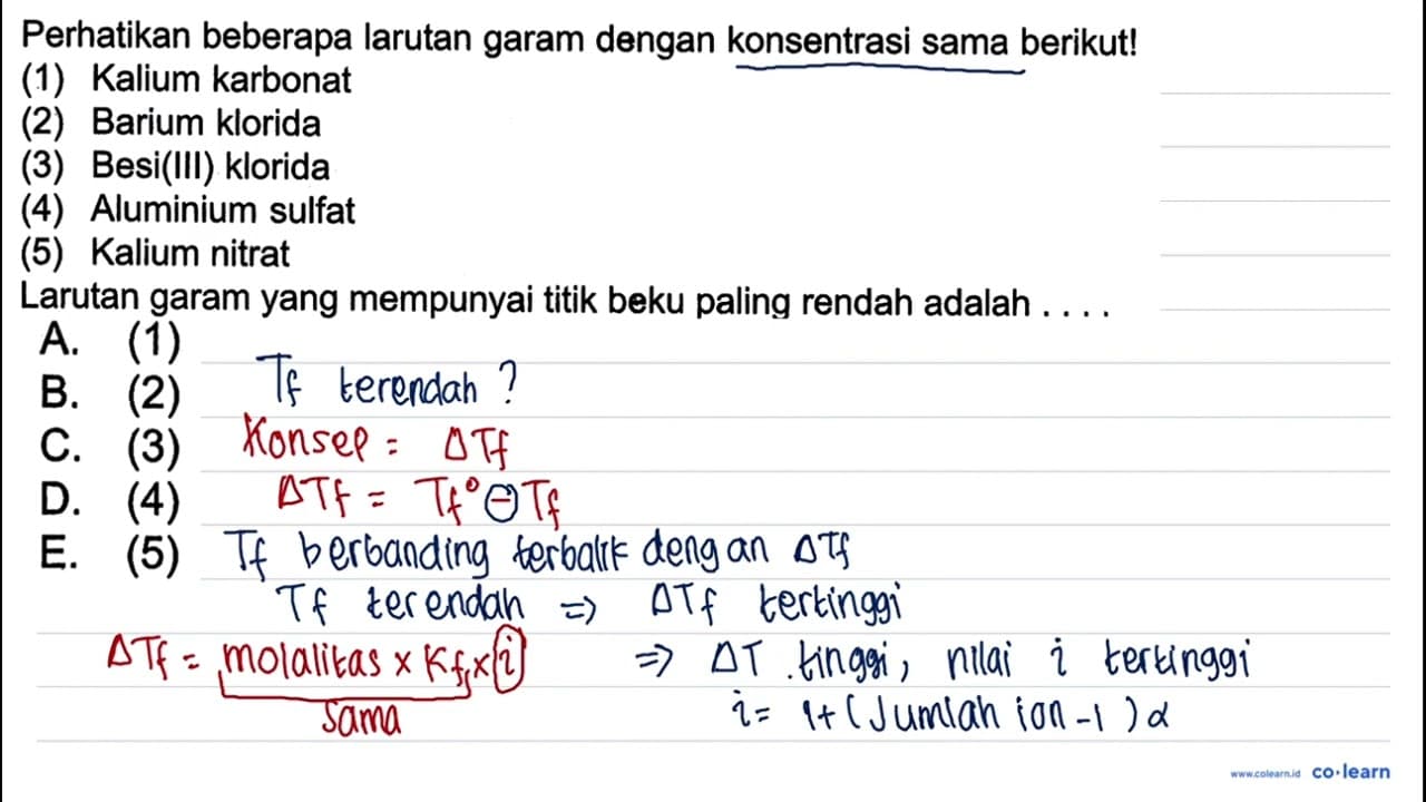 Perhatikan beberapa larutan garam dengan konsentrasi sama
