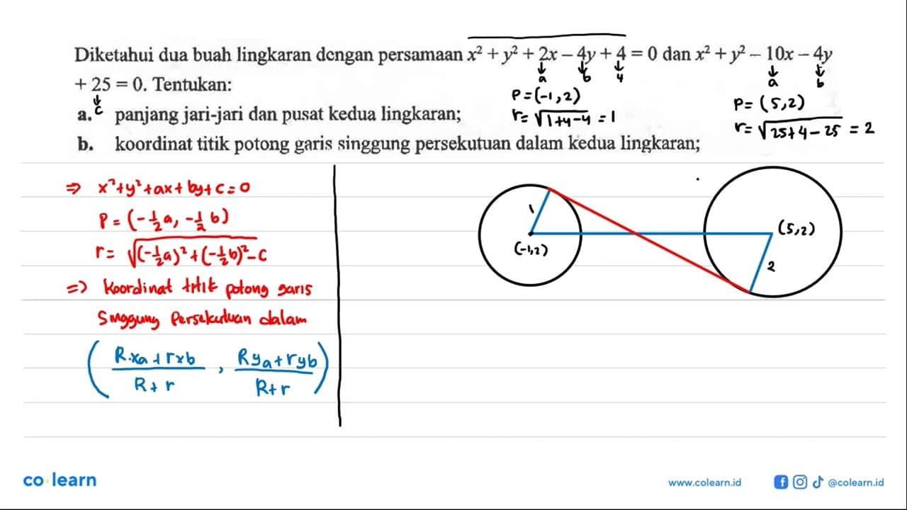 Diketahui dua buah lingkaran dengan persamaan