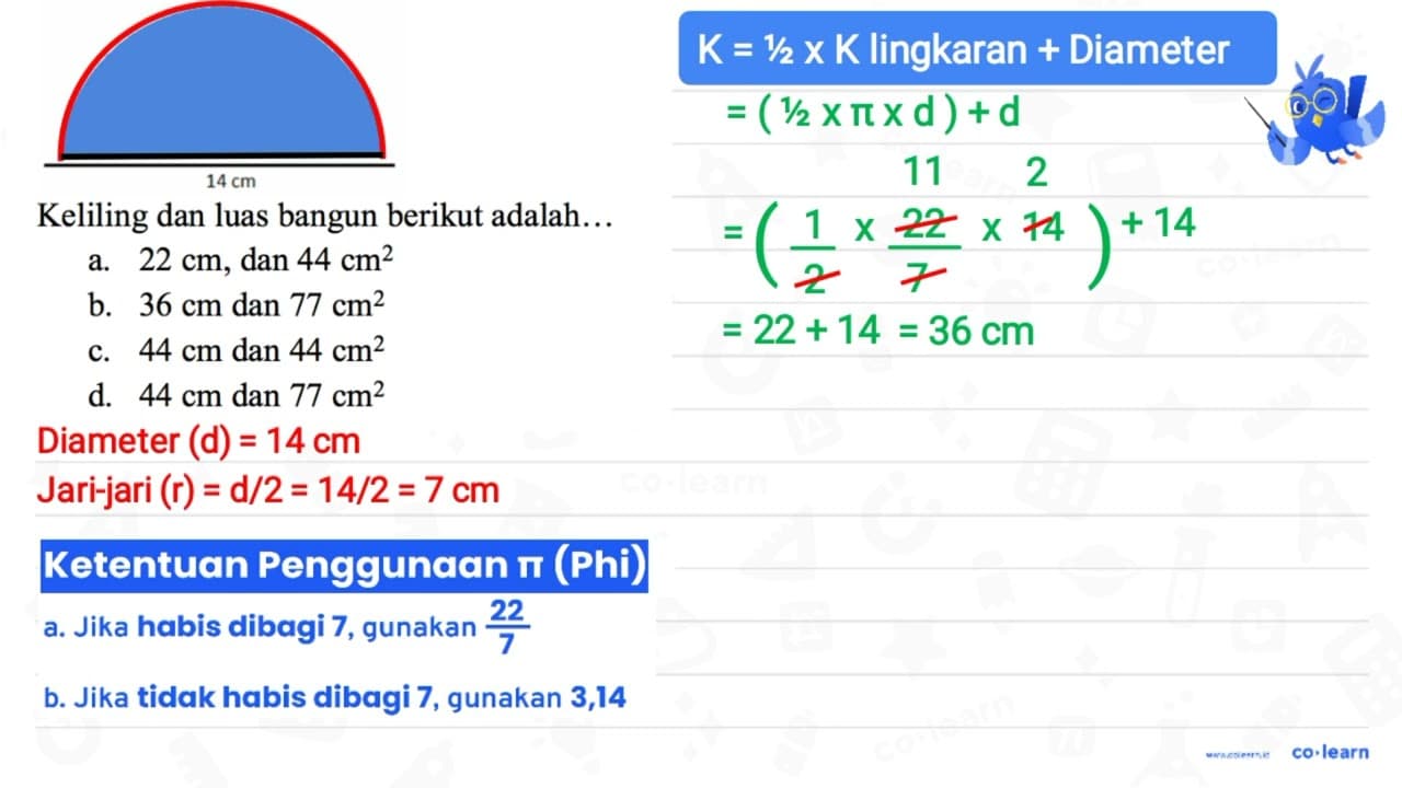 Keliling dan luas bangun berikut adalah... a. 22 cm , dan