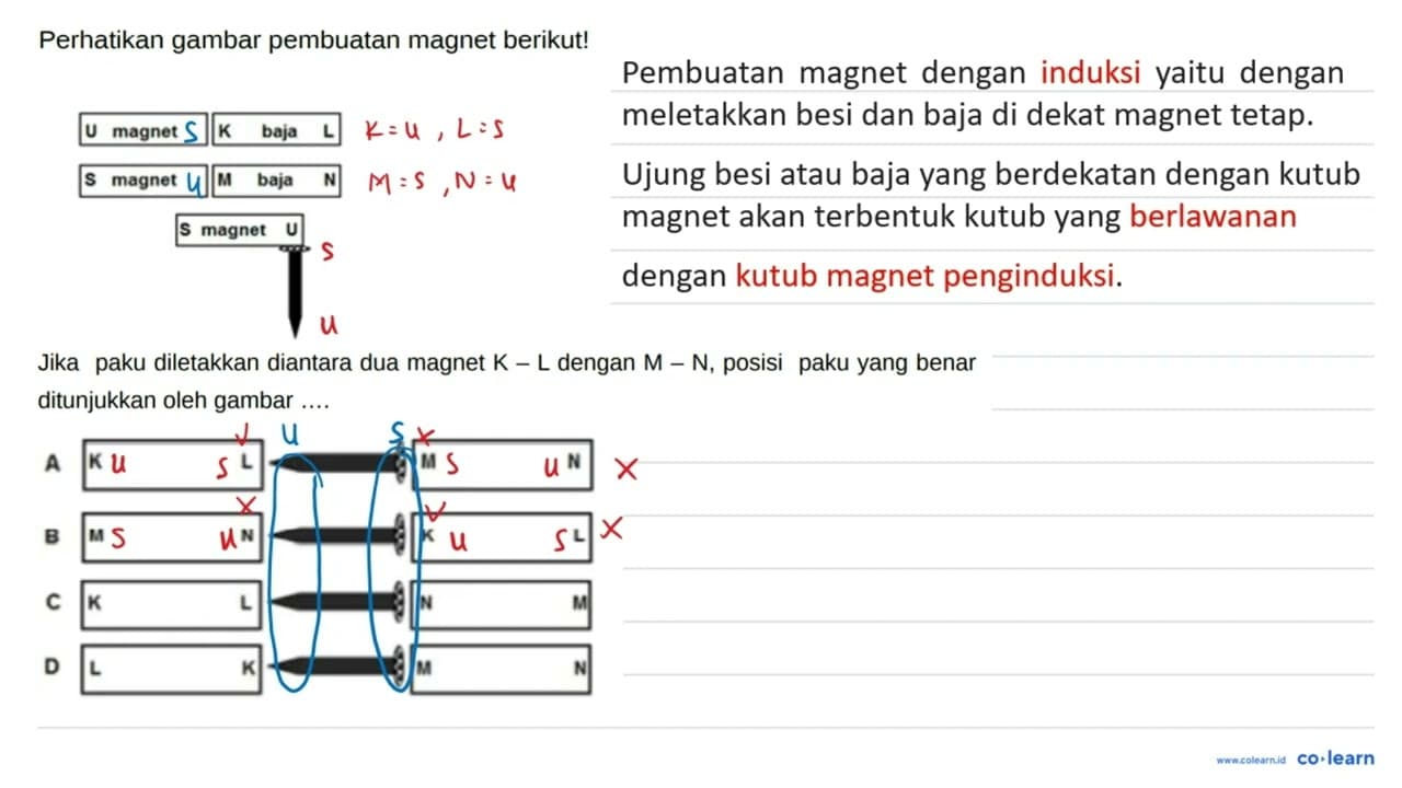 Perhatikan gambar pembuatan magnet berikut! U magnet K baja