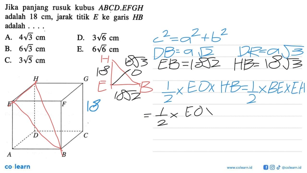 Jika panjang rusuk kubus ABCD.EFGH adalah 18 cm, jarak