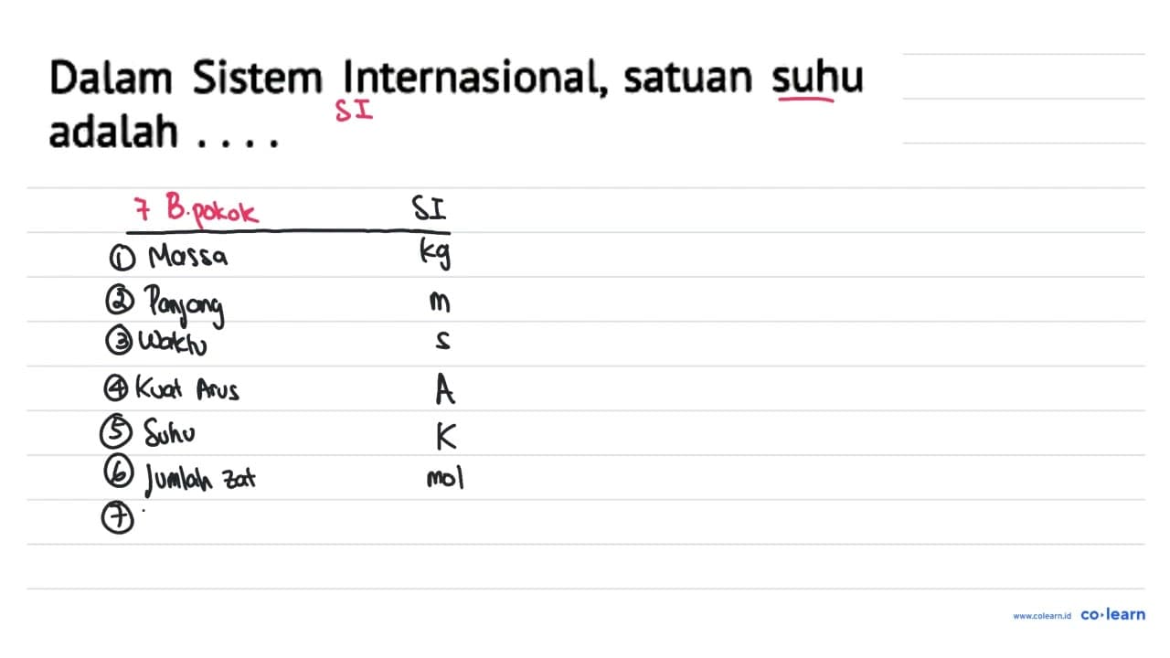 Dalam Sistem Internasional, satuan suhu adalah ....