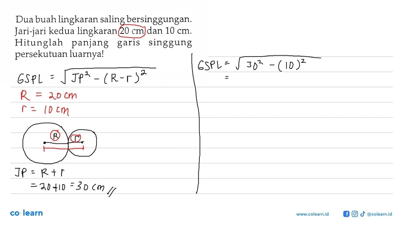 Dua buah lingkaran saling bersinggungan. Jari-jari kedua