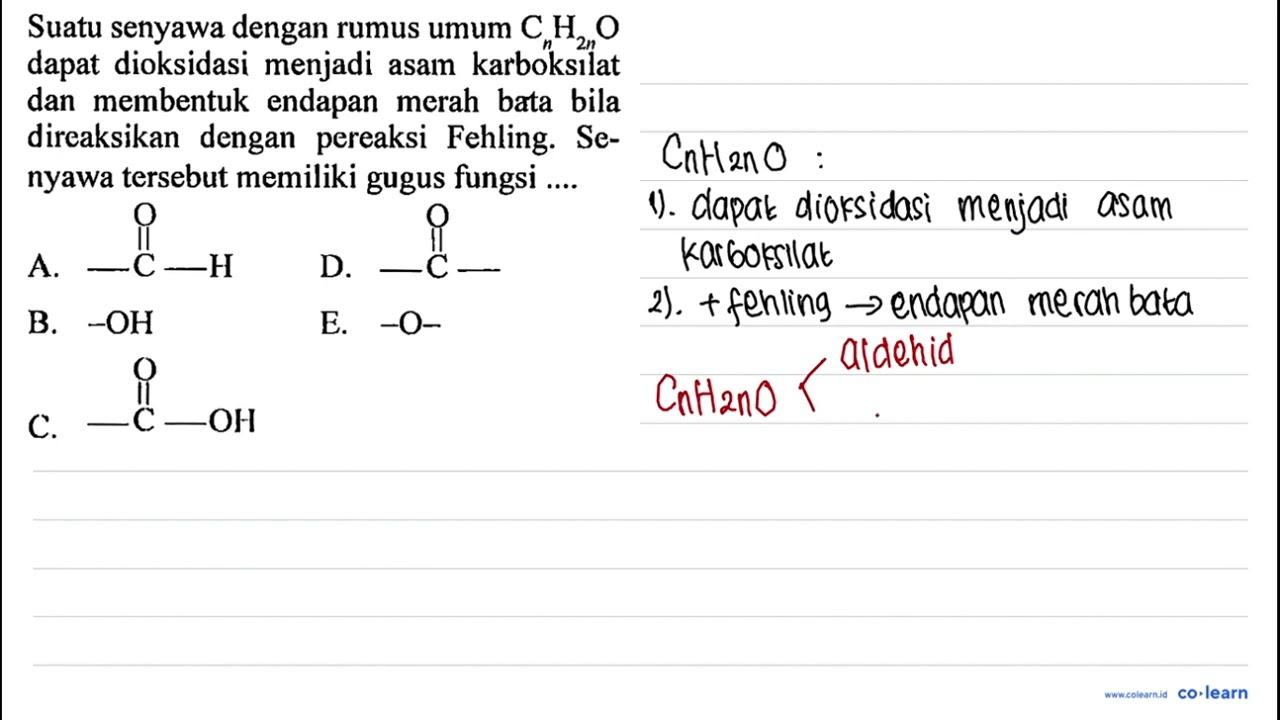 Suatu senyawa dengan rumus umum CnH(2n)O dapat dioksidasi