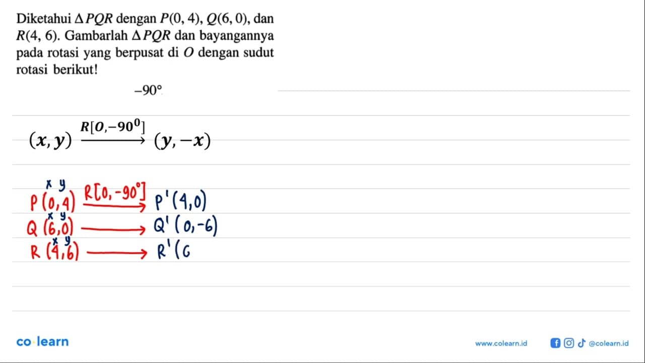 Diketahui segitiga PQR dengan P(0,4), Q(6,0), dan R(4,6).