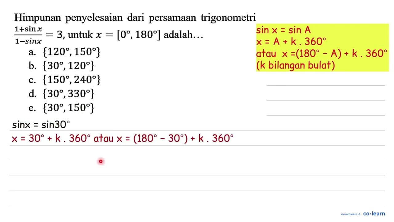 Himpunan penyelesaian dari persamaan trigonometri (1 + sin