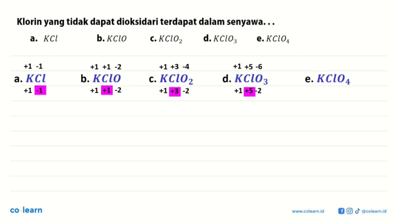 Klorin yang tidak dapat dioksidasi terdapat dalam