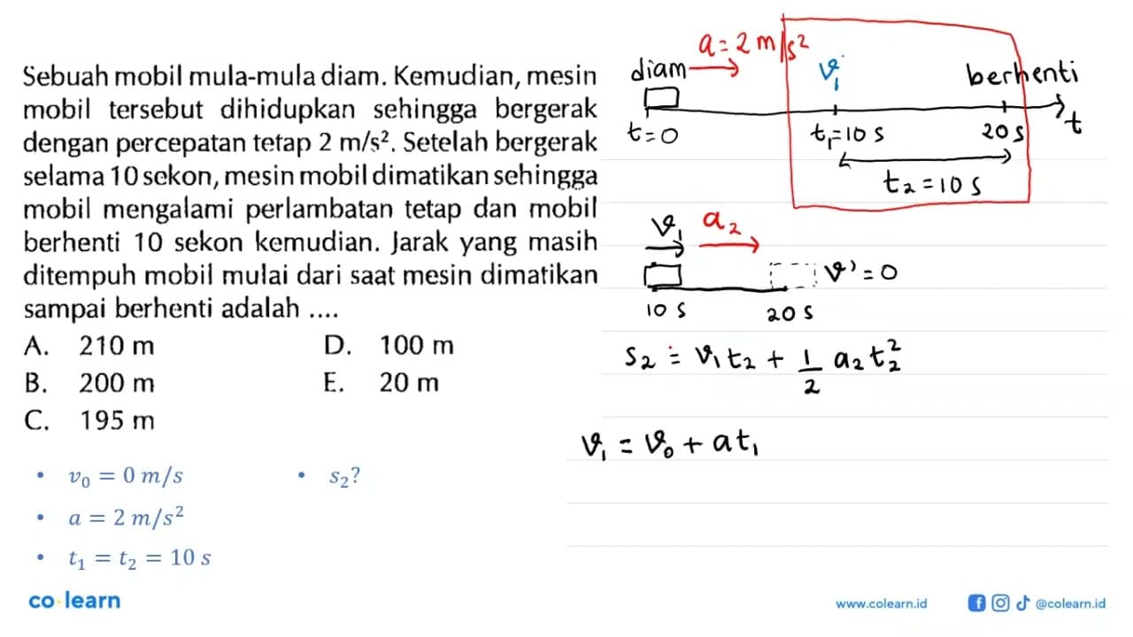 Sebuah mobil mula-mula diam. Kemudian, mesin mobil tersebut