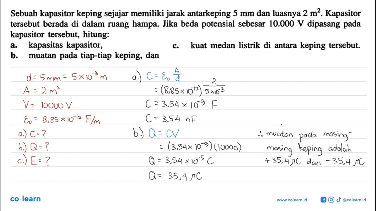 Sebuah kapasitor keping sejajar memiliki jarak antarkeping