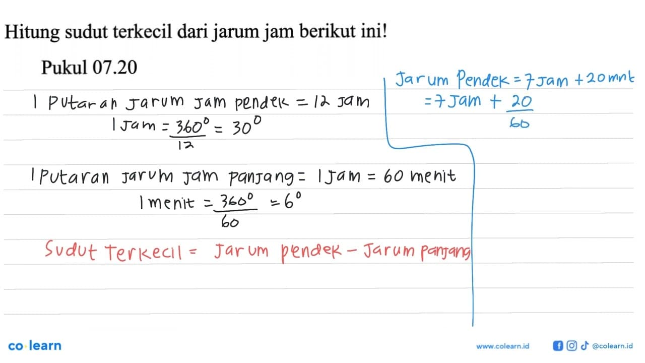 Hitung sudut terkecil dari jarum jam berikutini! Pukul