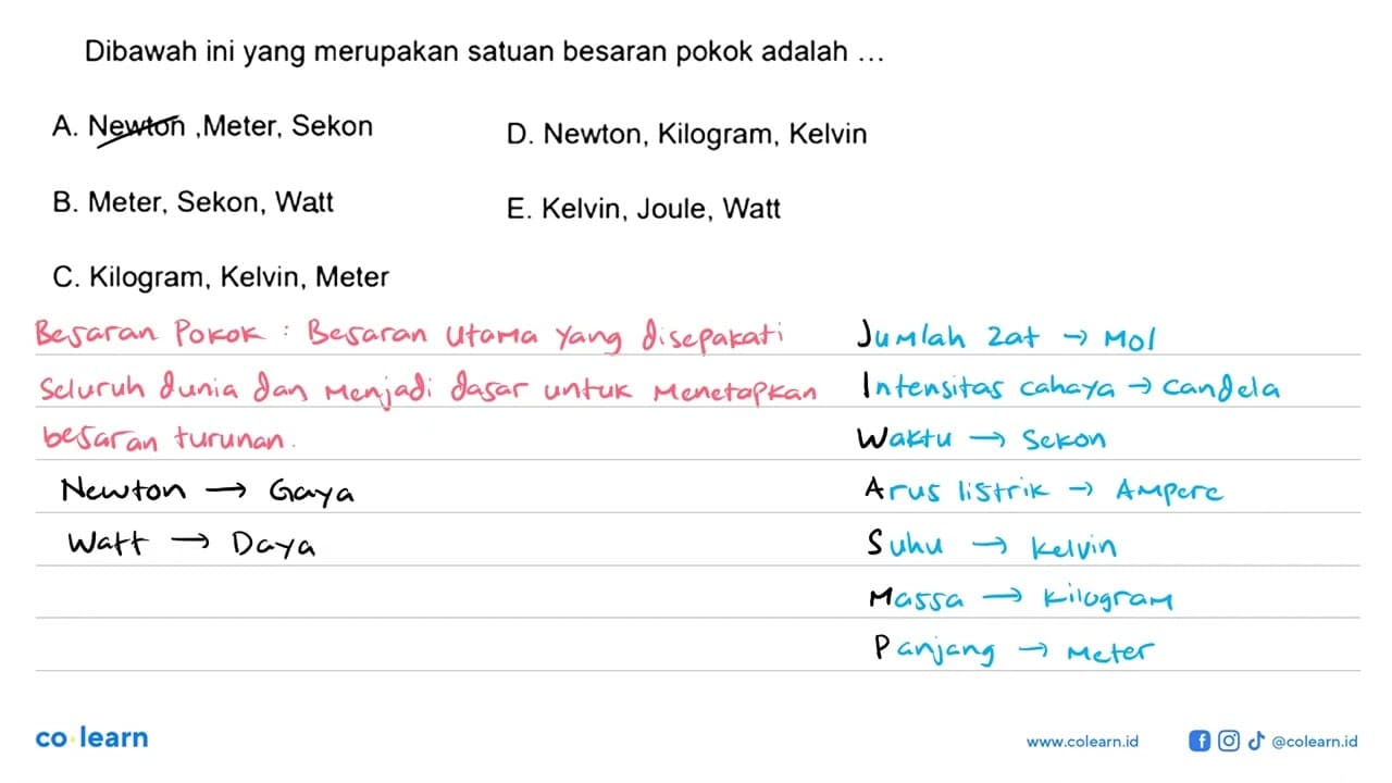 Dibawah ini yang merupakan satuan besaran pokok adalah