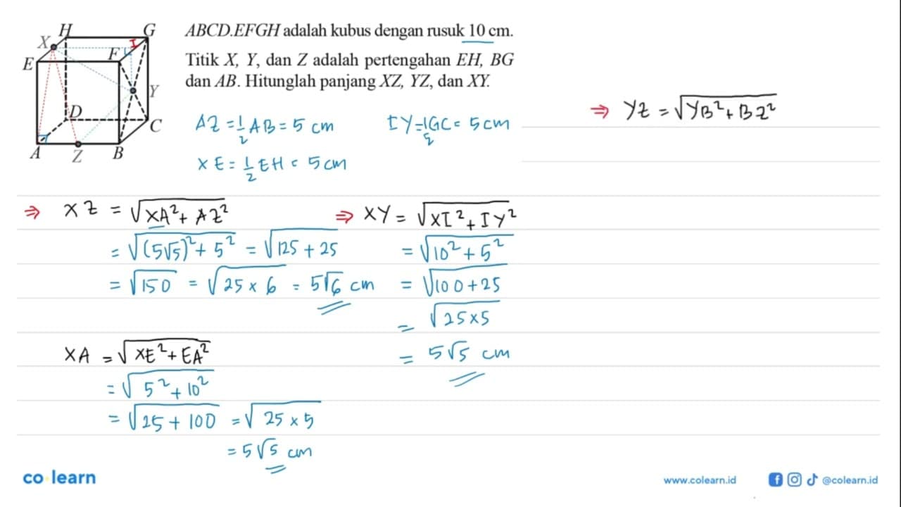 ABCD.EFGH adalah kubus dengan rusuk 10 cm. Titik X, Y, dan