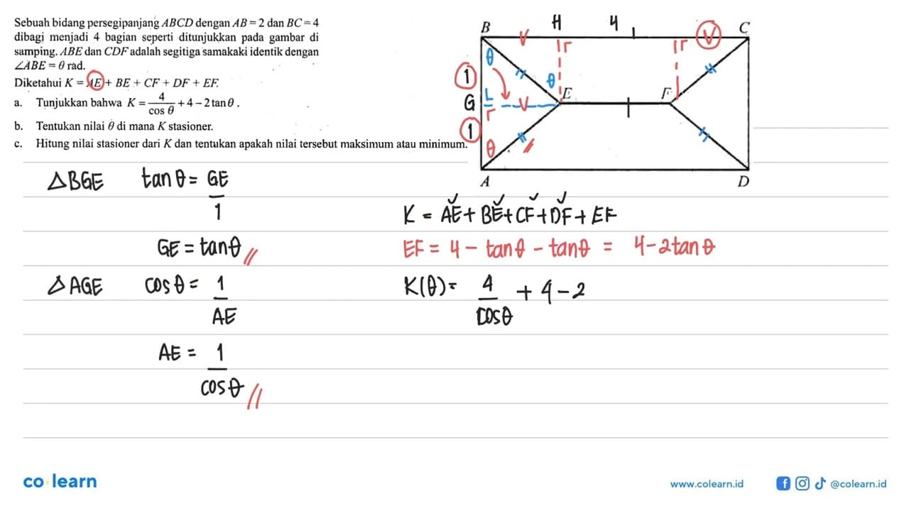 Sebuah bidang persegipanjang ABCD dengan AB=2 dan BC=4