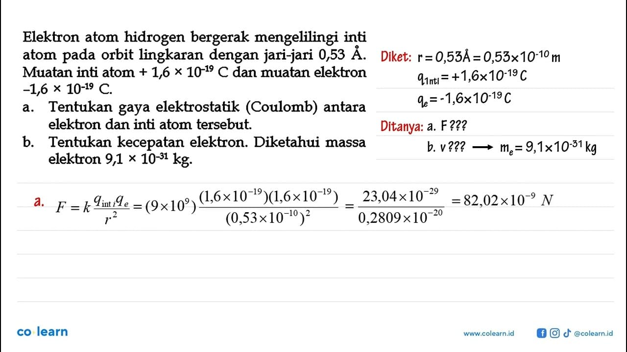 Elektron atom hidrogen bergerak mengelilingi inti atom pada