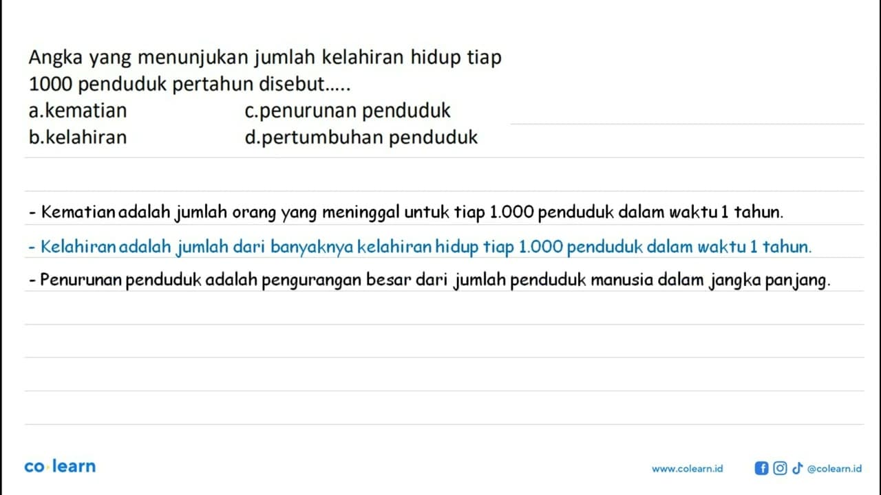 Angka yang menunjukkan jumlah kelahiran hidup tiap 1000