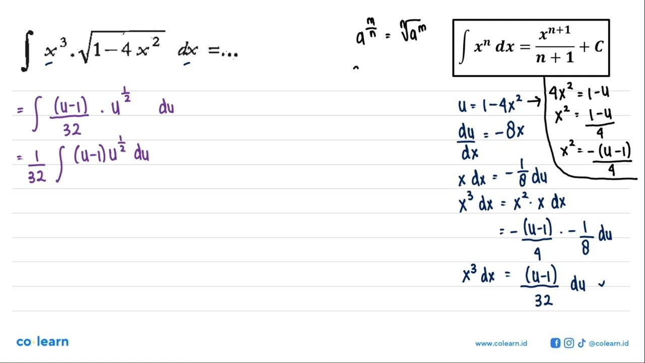 integral x^3.akar(1-4 x^2) dx=...