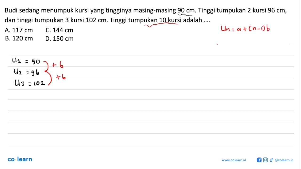 Budi sedang menumpuk kursi yang tingginya masing-masing 90