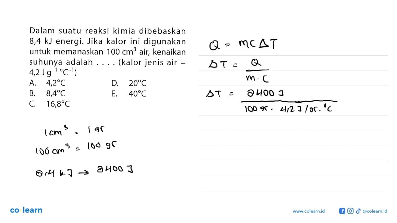 Dalam suatu reaksi kimia dibebaskan 8,4 kJ energi. Jika