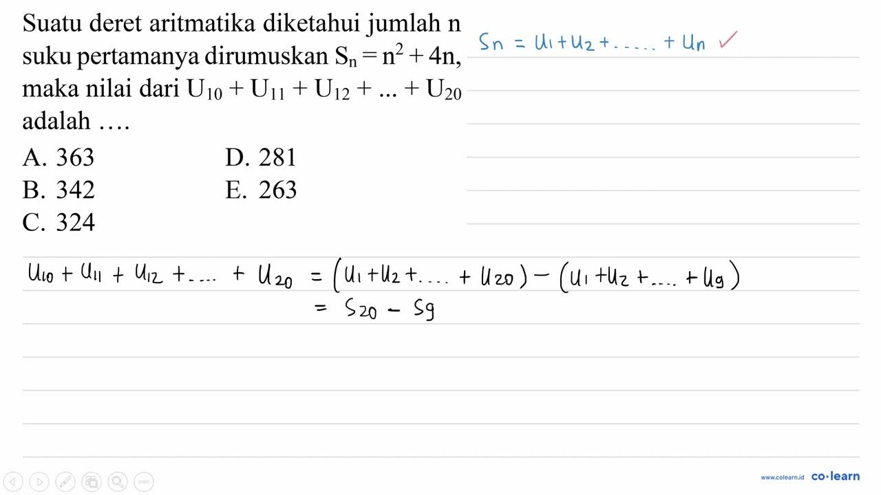 Suatu deret aritmatika diketahui jumlah n suku pertamanya