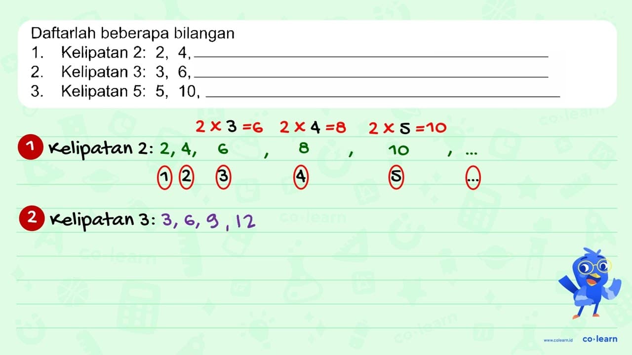 Daftarlah beberapa bilangan 1. Kelipatan 2: 2, 4, 2.