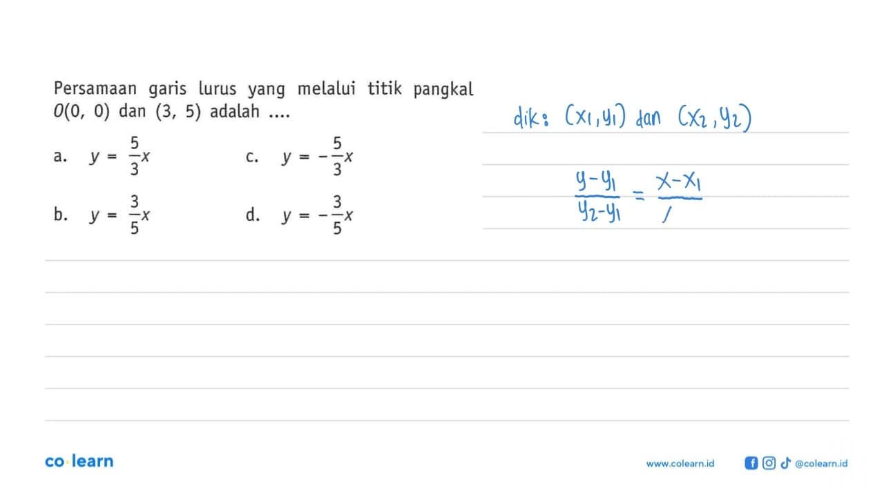 Persamaan garis lurus yang melalui titik pangkal O(0, 0)