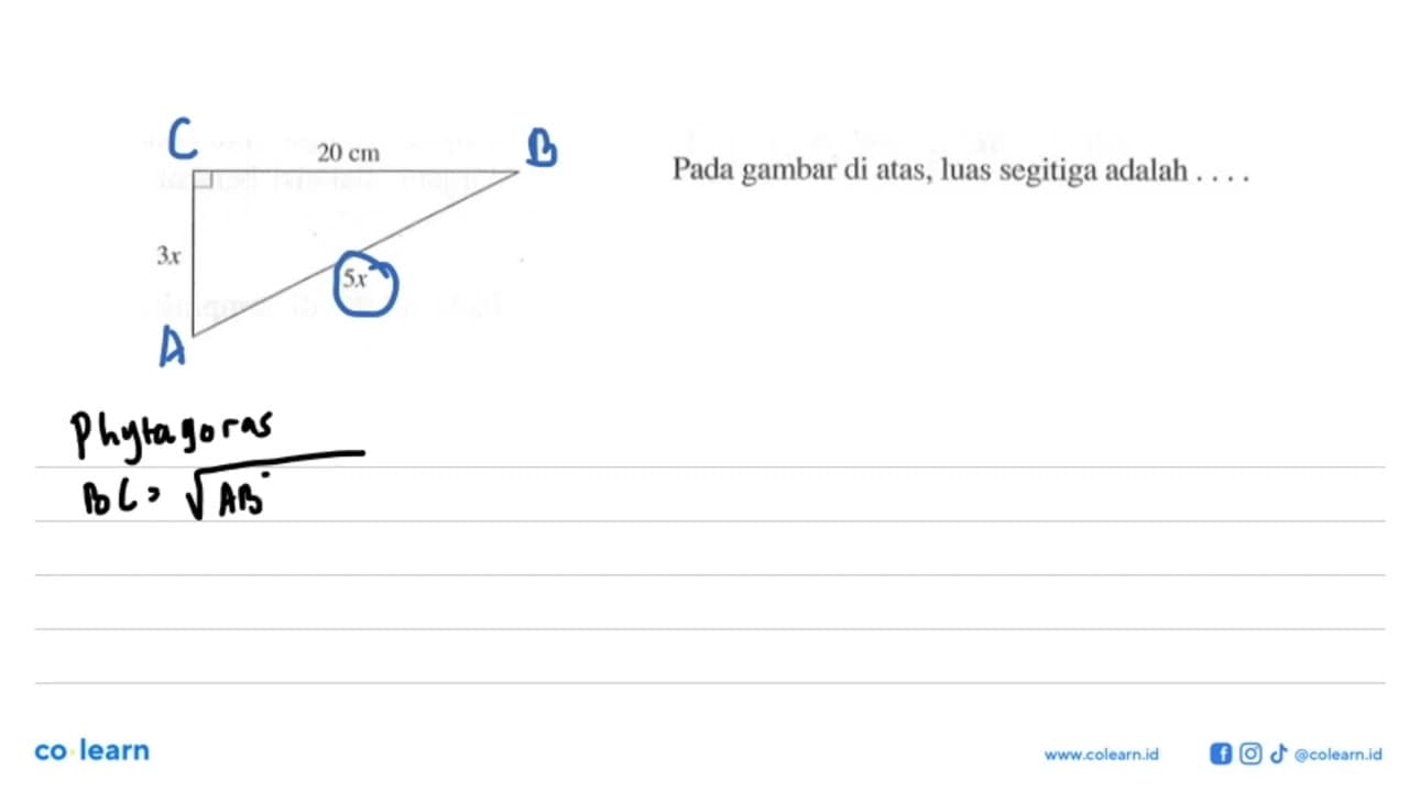 20 cm 3x 5x Pada gambar di atas, luas segitiga adalah ....