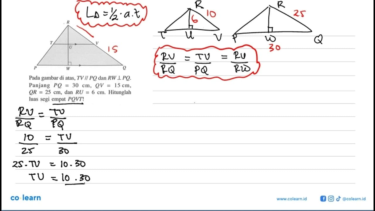 Pada gambar di atas, TV// PQ dan RW tegak lurus PQ .
