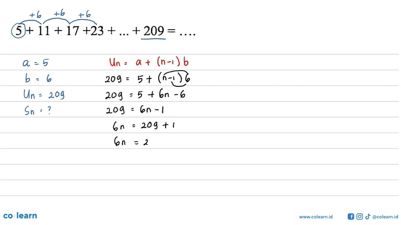 5 + 11 +17+23 + ... + 209 = ....