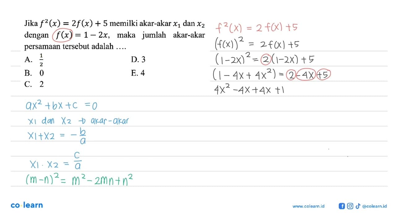 Jika f^2(x)=2f(x)+5 memilki akar-akar X1 dan X2 dengan