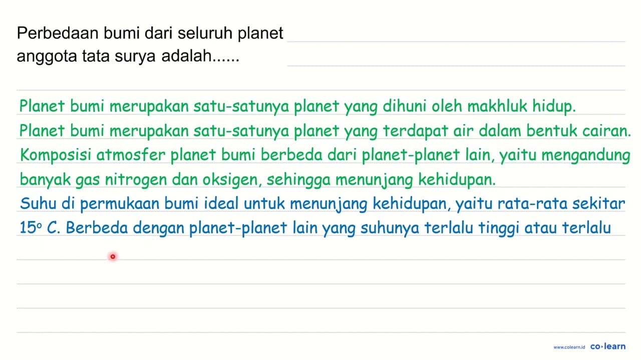 Perbedaan bumi dari seluruh planet anggota tata surya