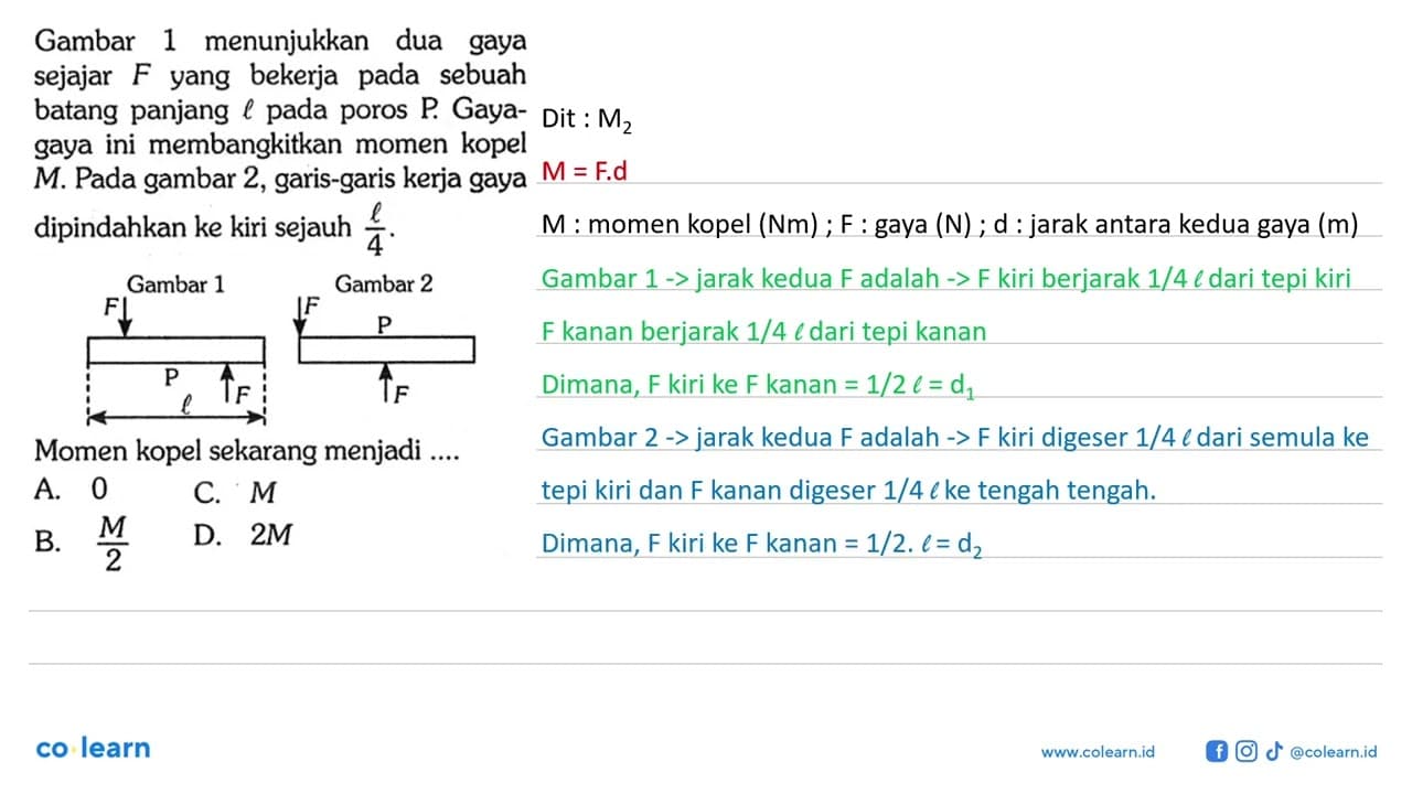 Gambar 1 menunjukkan dua gaya sejajar F yang bekerja pada