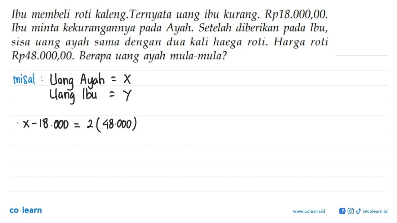 Ibu membeli roti kaleng. Ternyata uang ibu kurang. Rp