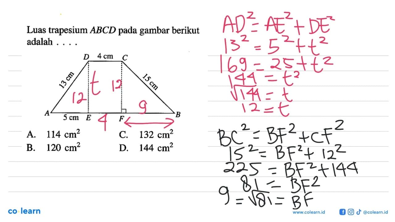 Luas trapesium ABC D pada gambar berikut adalah ...D 4 cm