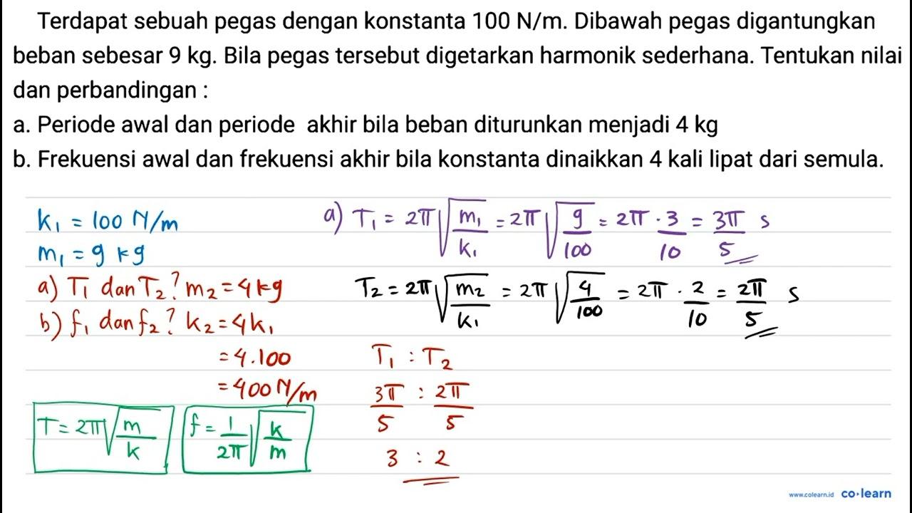 Terdapat sebuah pegas dengan konstanta 100 ~N / m . Dibawah