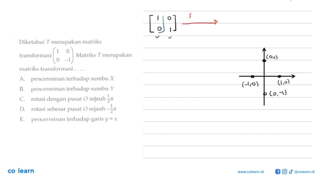 Diketahui T merupakan matriks transformasi (1 0 0 -1).