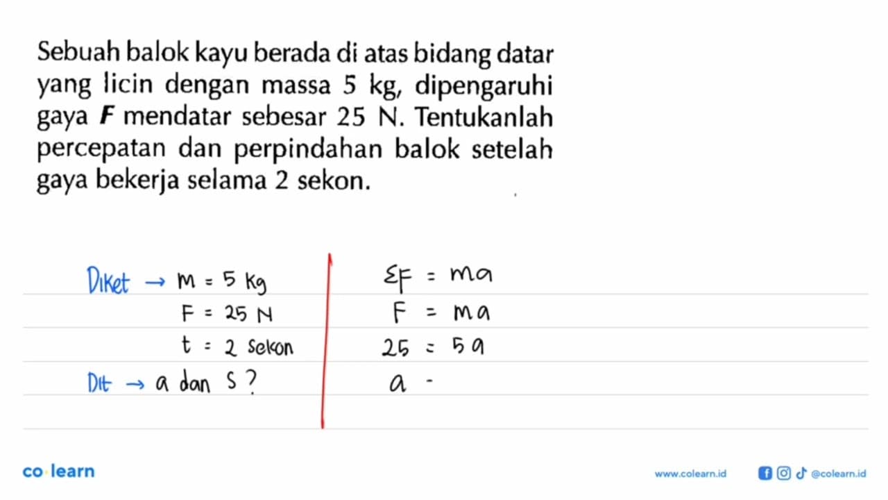 Sebuah balok kayu berada di atas bidang datar yang licin