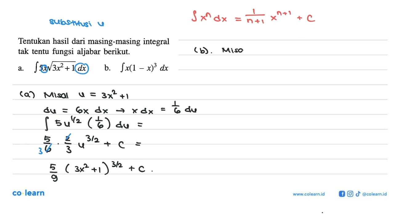 Tentukan hasil dari masing-masing integral tak tentu fungsi